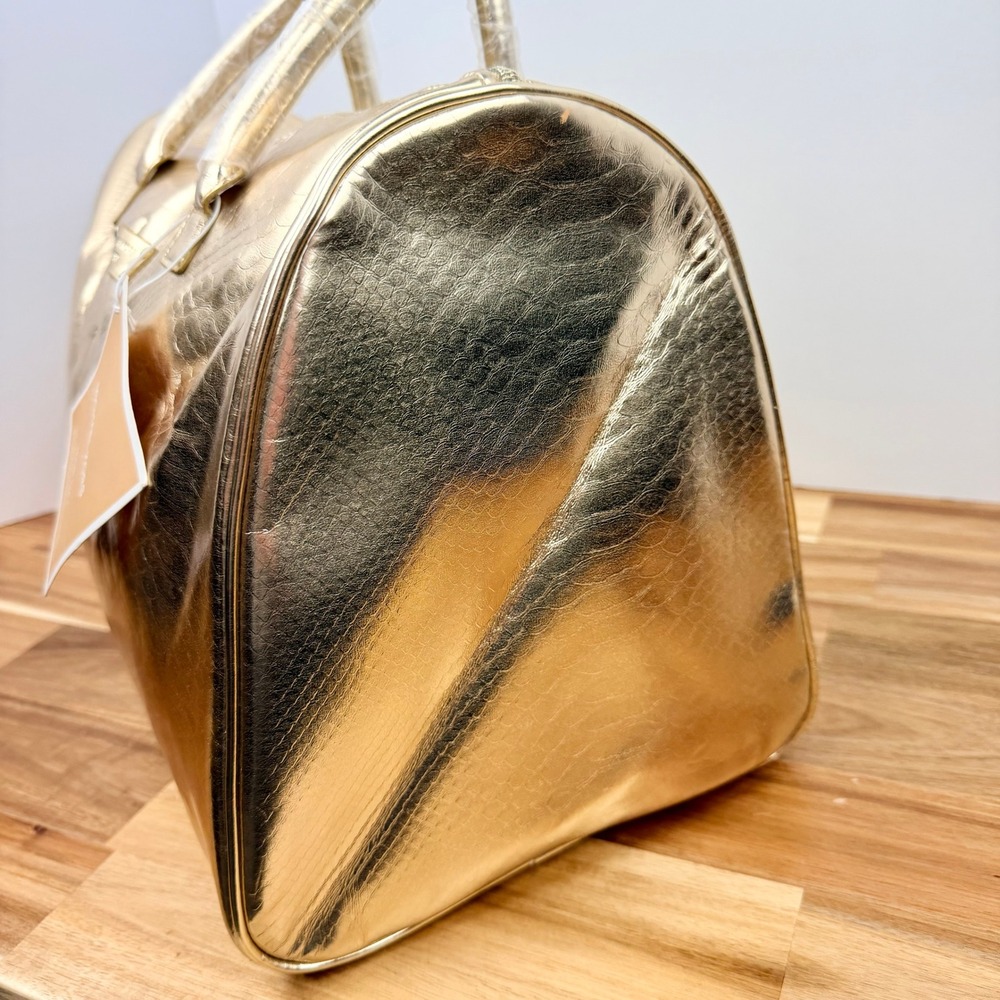 Michael Kors Gold Metallic Snakeskin Embossed Weekender Duffel Travel Bag NWT - Picture 4 of 12